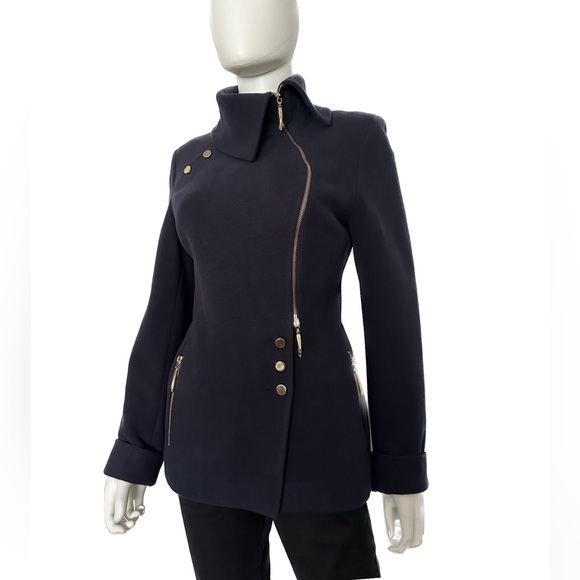 SALE💥WOMEN WINTER COAT WOOL BLEND ASYMMETRIC ZIPPED/BUTTONED FRONT‎ JACKET NAVY - Picture 13 of 15
